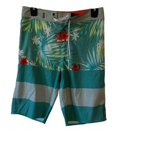 Vans Boys Swim Board Shorts Tropical Floral And Striped Pattern Size 16 waist 28